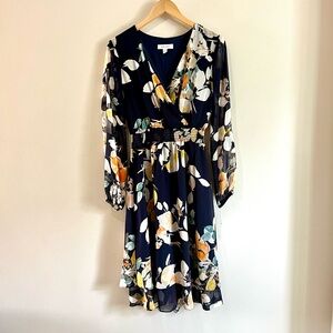 NWT Nine West Navy Floral Long Sleeve Dress
